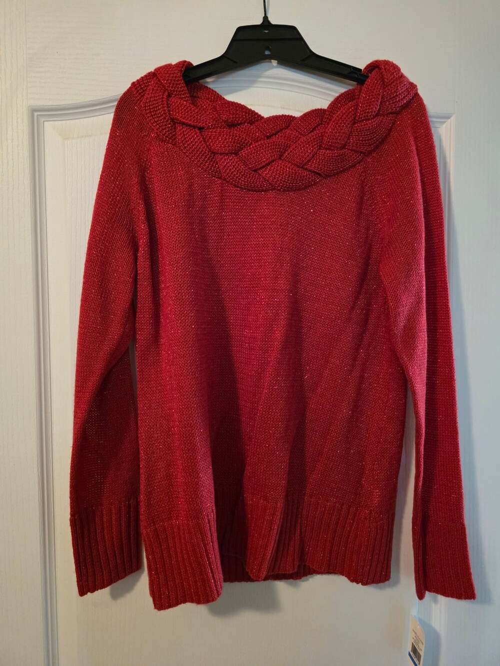 NWT John Paul Richard Red Lurex Metallic Braided Cowl Neck Sweater XL